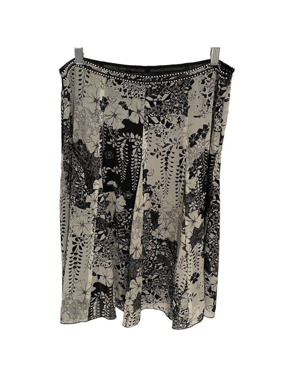 Anthropologie Lapis 100% Silk Skirt Black Floral Sz M Bead Embellished Lined
